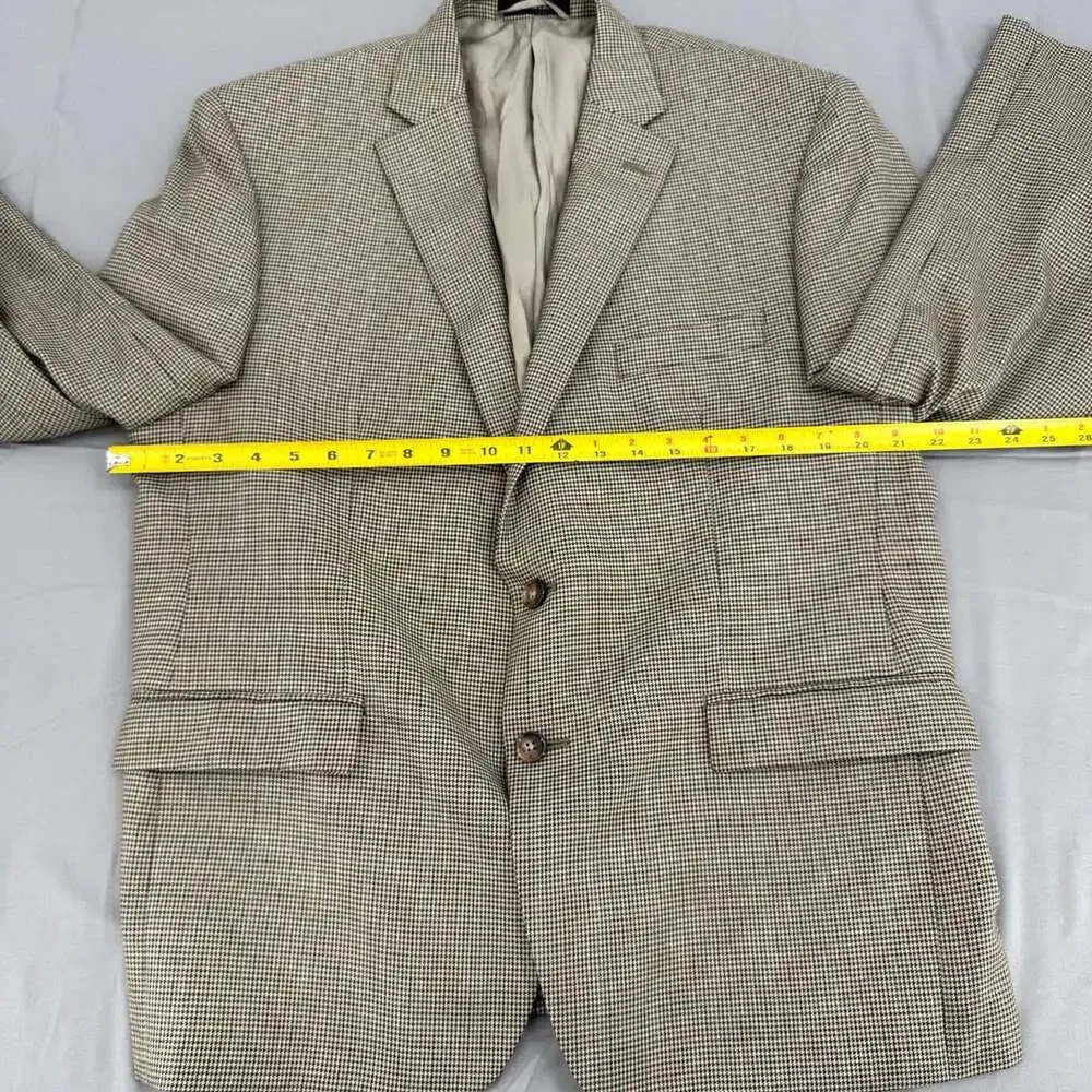 Lauren Ralph Lauren Blazer Size 44S Beige Houndstooth Windowpane